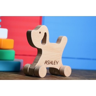 WOODEN PUPPY Dog ANIMAL Push Toy, Waldorf Toy, Montessori Animal Toy, Personalized Toy Gift, Gift for Baby Shower, Natural Toys for Toddlers