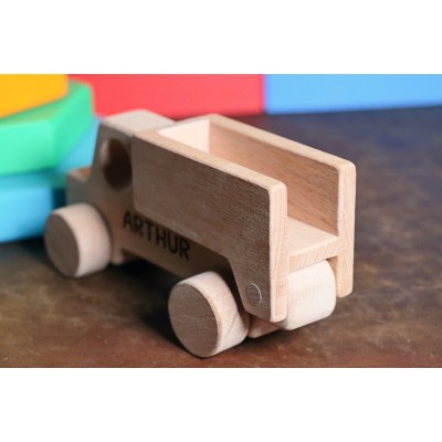 WOODEN TRUCK TOY, Personalized With Name, Garbage Dump Truck Toy, Truck Toy for Boys, Wooden Toy, Toy Car Gift, Gift for Grandson, Christmas