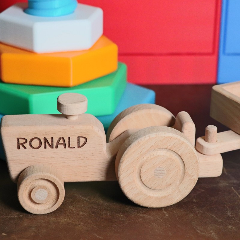 Personalized WOODEN TRACTOR Toy, Trailer Toy, Wooden Toy, Push Toy,Baby Shower Gift, Friend’s Baby, Baptism Gift,CHRISTMAS Gift for Grandson