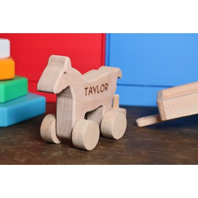 WOODEN HORSE TOY, Trailer Toy, Wooden Toy, Push Toy,Baby Shower Gift, Friend’s Baby, Baptism Gift, Christmas Gift for Grandchildren