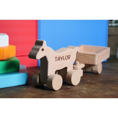 WOODEN HORSE TOY, Trailer Toy, Wooden Toy, Push Toy,Baby Shower Gift, Friend’s Baby, Baptism Gift, Christmas Gift for Grandchildren